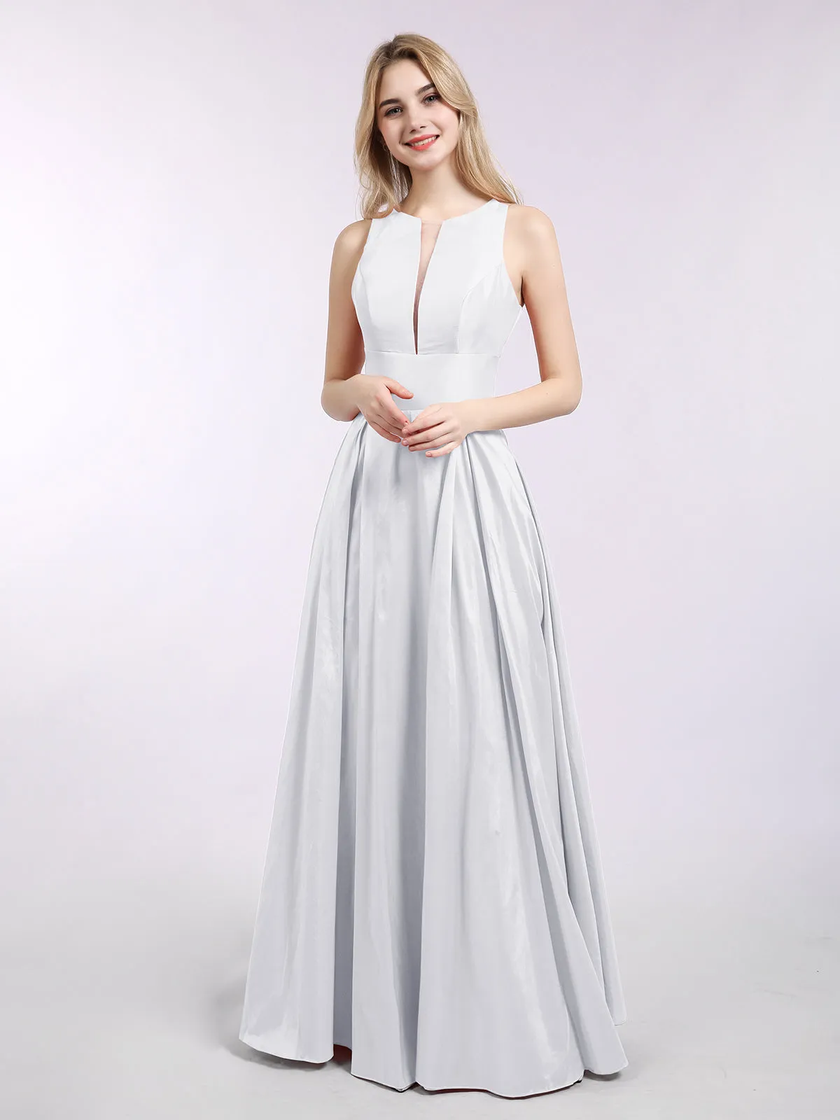 A-ligne Taffeta Robe Longue avec Poches Blanc