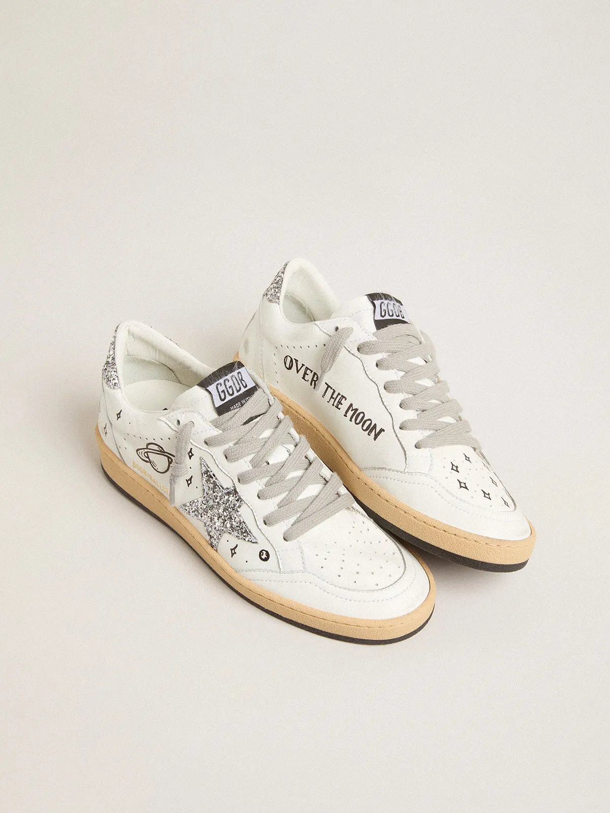 Ball Star Wishes pour homme en cuir nappa avec étoile blanche et contrefort à paillettes | Golden Goose
