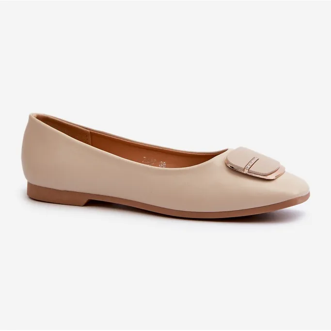 Ballerines pour femmes en cuir écologique avec décoration, beige Edoslli
