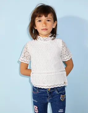 Blouse blanc cassé en dentelle fille