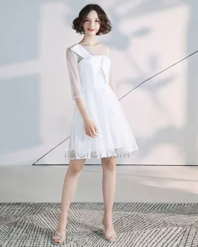Boheme Petite Taille Courte Robe De Cocktail Dentelle Glitter Princesse Dos Nu Blanche