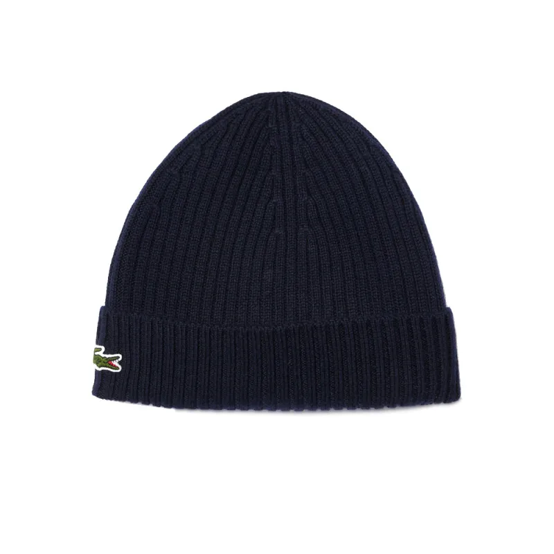 BONNET COTELÉ LACOSTE EN LAINE UNI MARINE