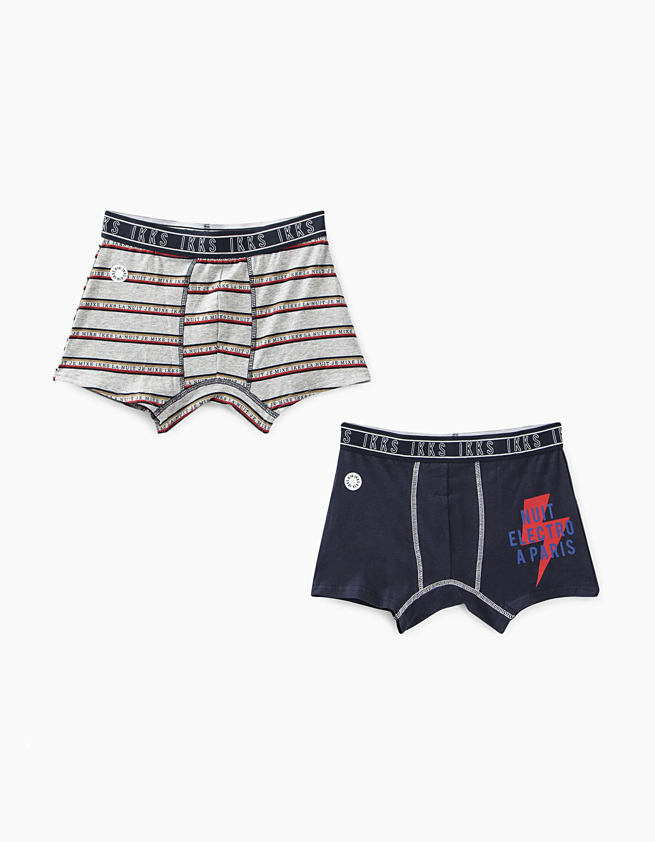 Boxers gris chiné moyen imprimé et navy uni garçon 