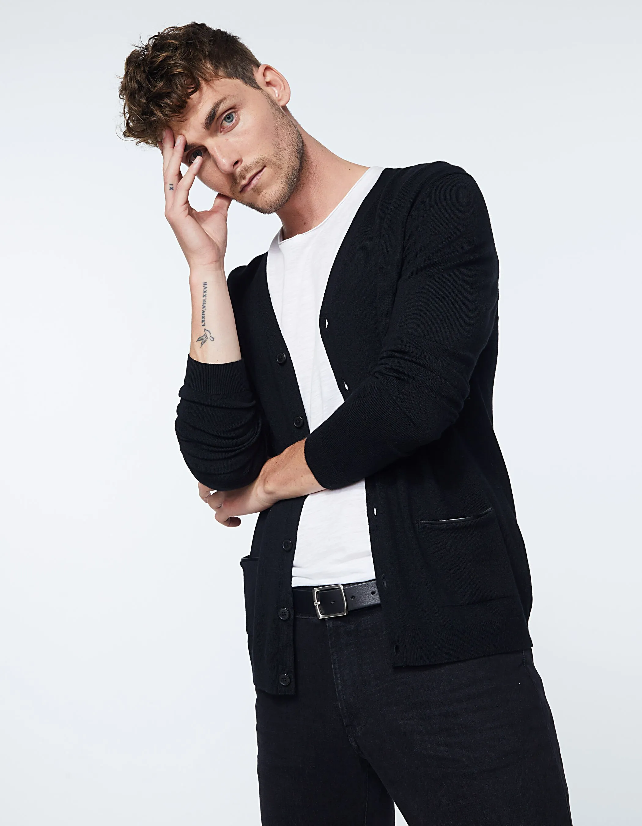 Cardigan noir en tricot avec poches Homme