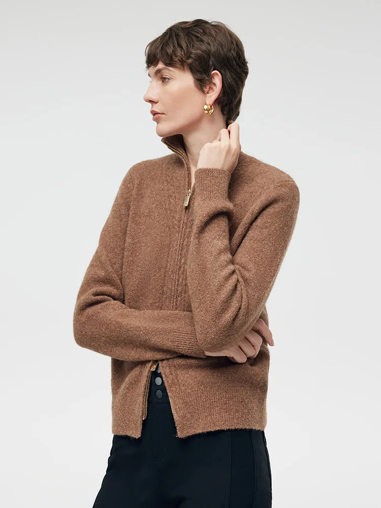 Cardigan zippé pour femmes en mélange de laine et de yak