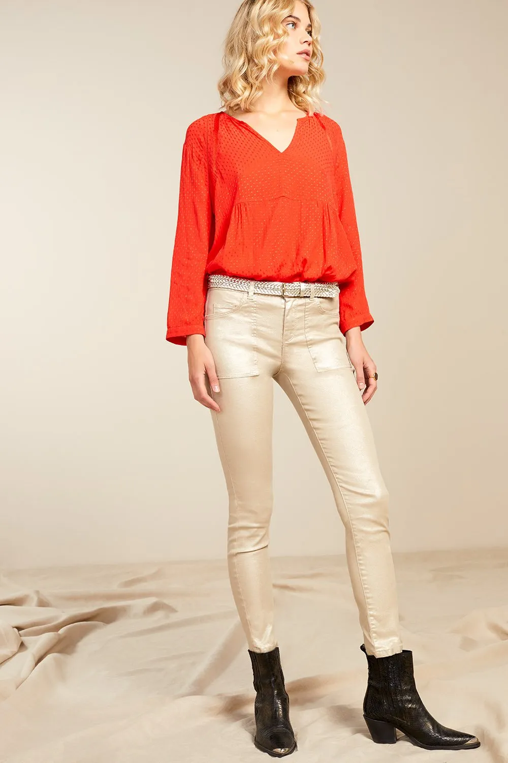 CASEY - Blouse garance jacquard fantaisie