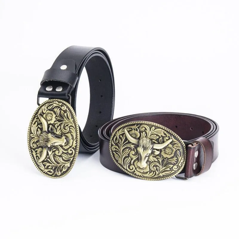 Ceinture en cuir avec boucle taureau, modèle Siku