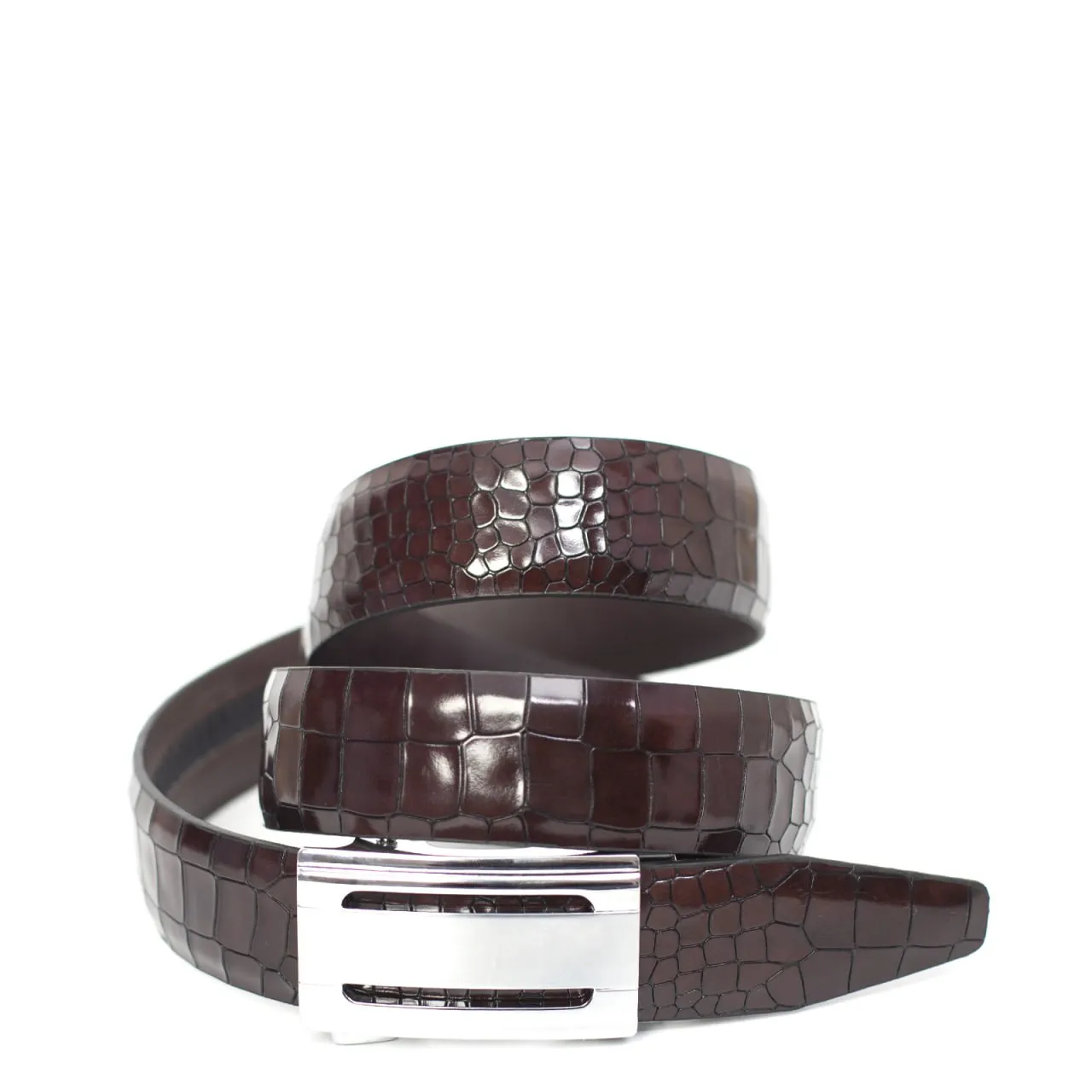 Ceinture Luxe A Motif Croco  - Grenat