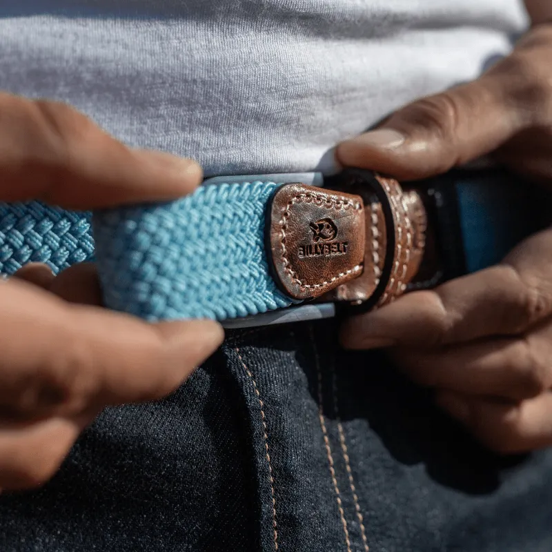 Ceinture tressée Billybelt bleu dragée en cuir