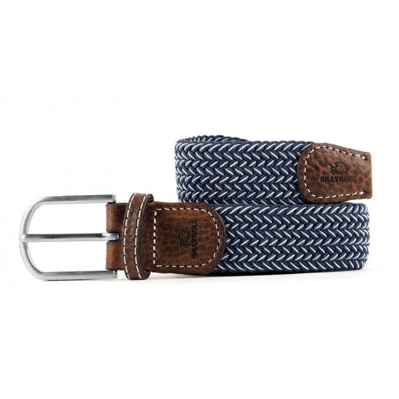 Ceinture tressée Billybelt bleue et blanche en cuir