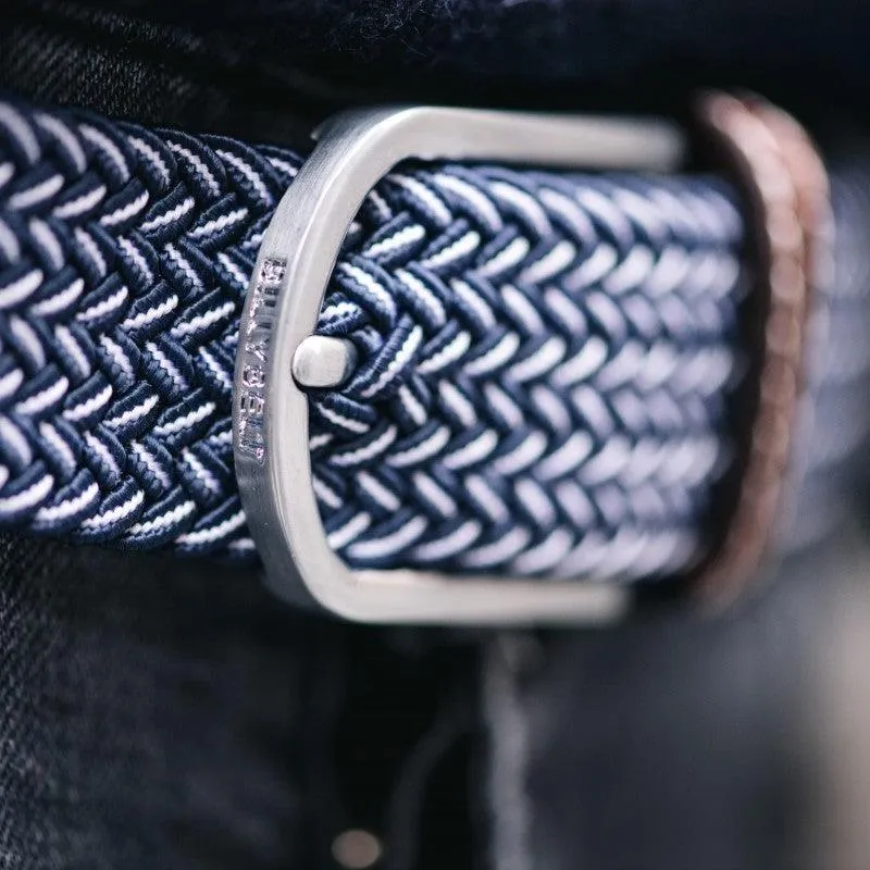 Ceinture tressée Billybelt bleue et blanche en cuir