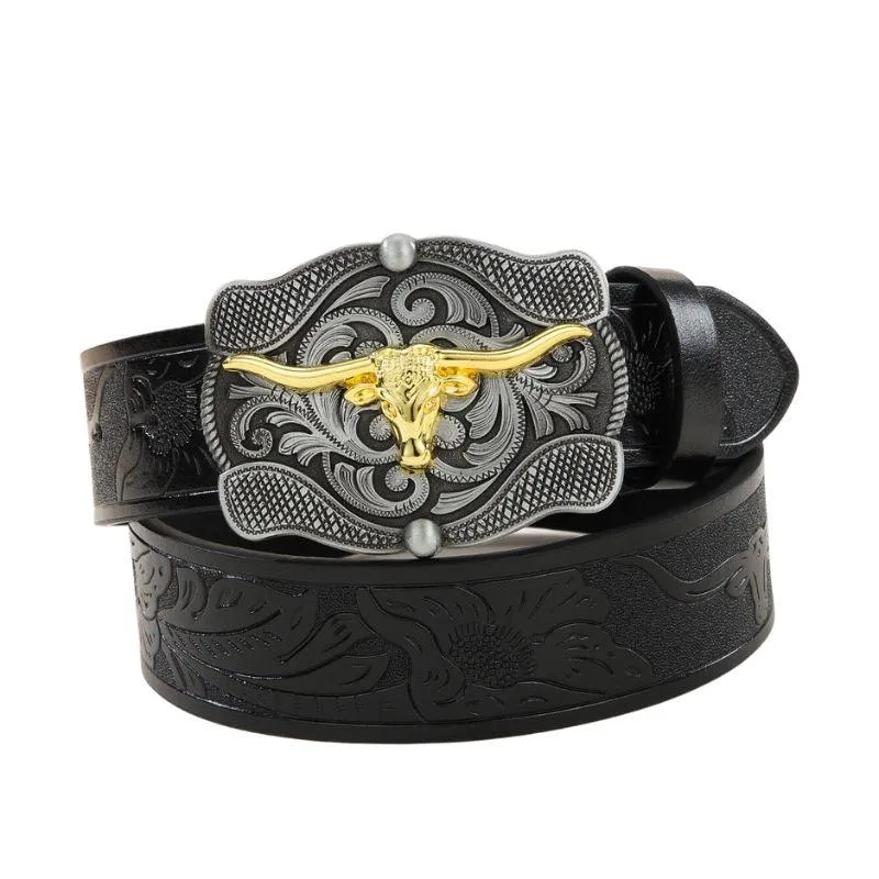 Ceinture Western avec boucle taureau pour homme, modèle Gaima