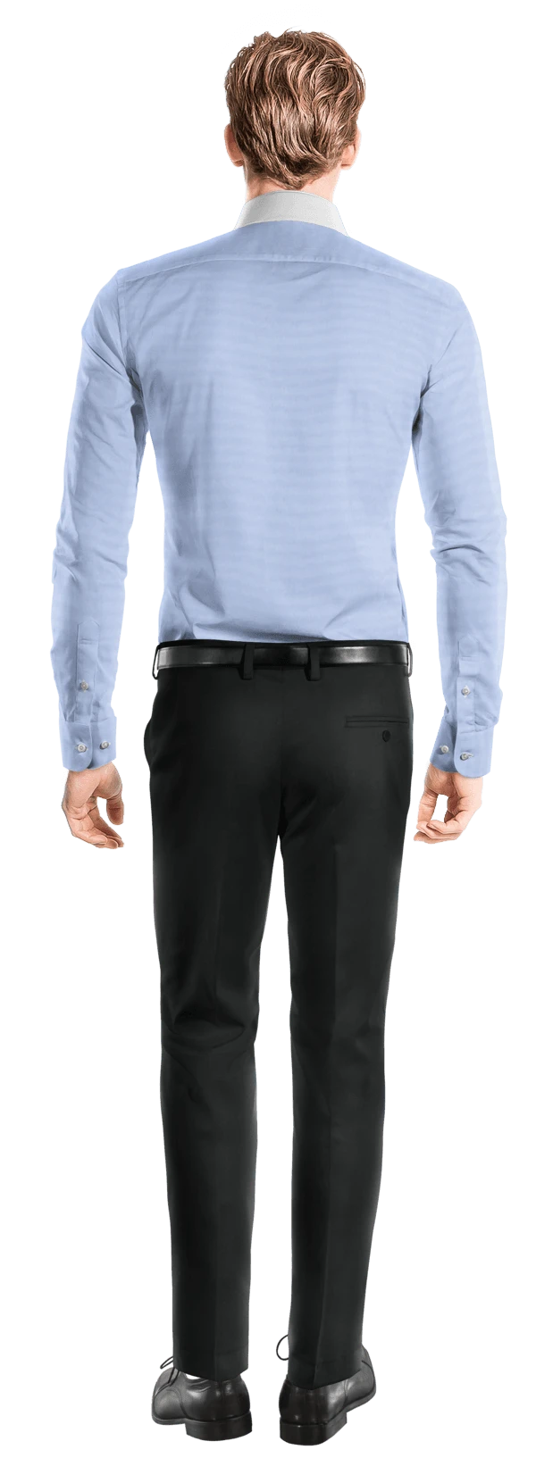 Chemise bleu clair en coton col rond avec col contrasté