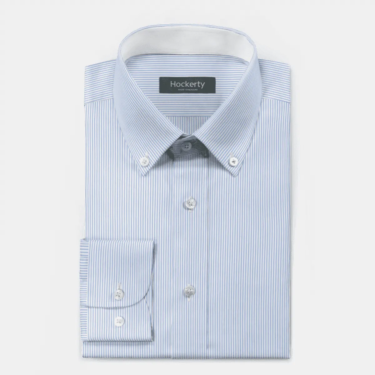 Chemise bleu clair à rayures pinpoint en coton col boutonné avec col contrasté