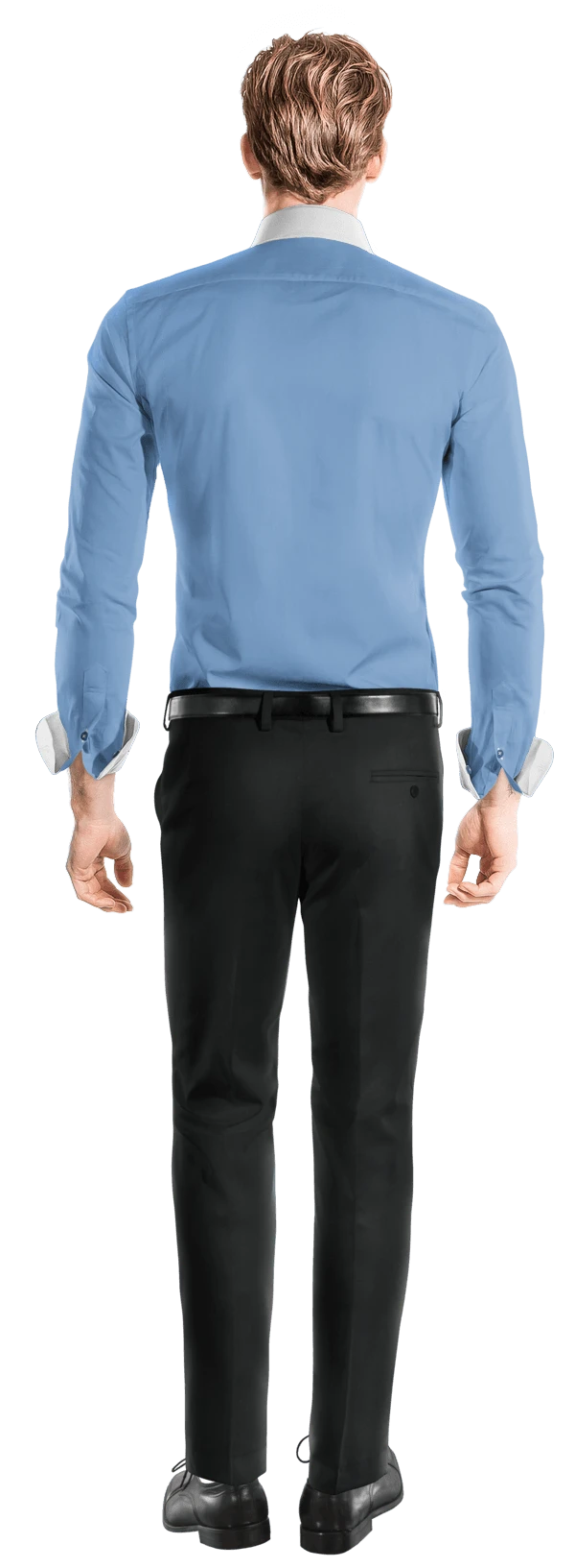 Chemise bleu poplin col rond avec col contrasté
