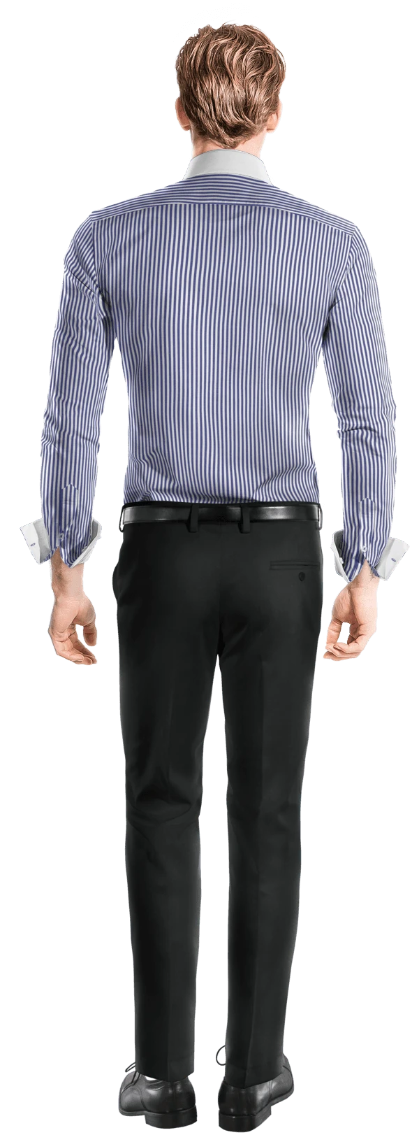 Chemise bleu roi à rayures popeline en coton col club avec col contrasté