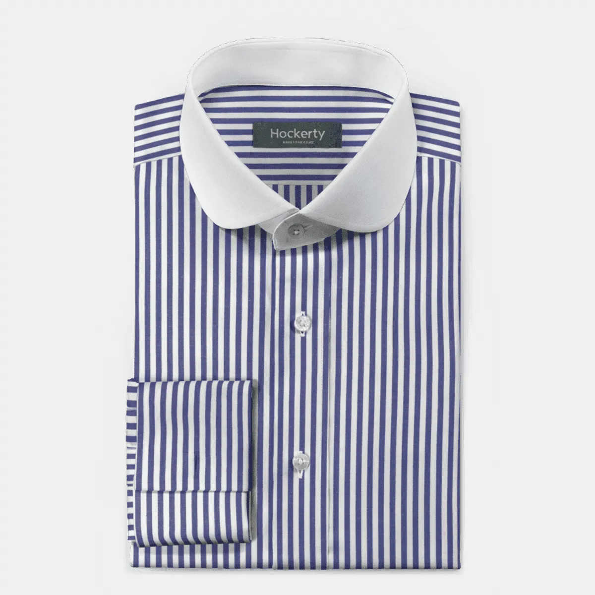 Chemise bleu roi à rayures popeline en coton col rond avec col contrasté