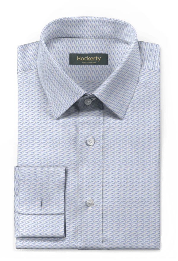 Chemise bleue micropattern poignets mousquetaires en coton