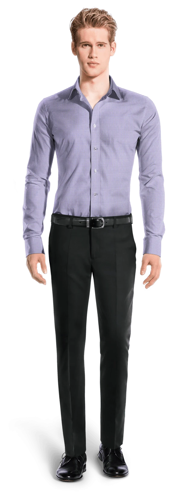 Chemise bleue à carreaux popeline en coton