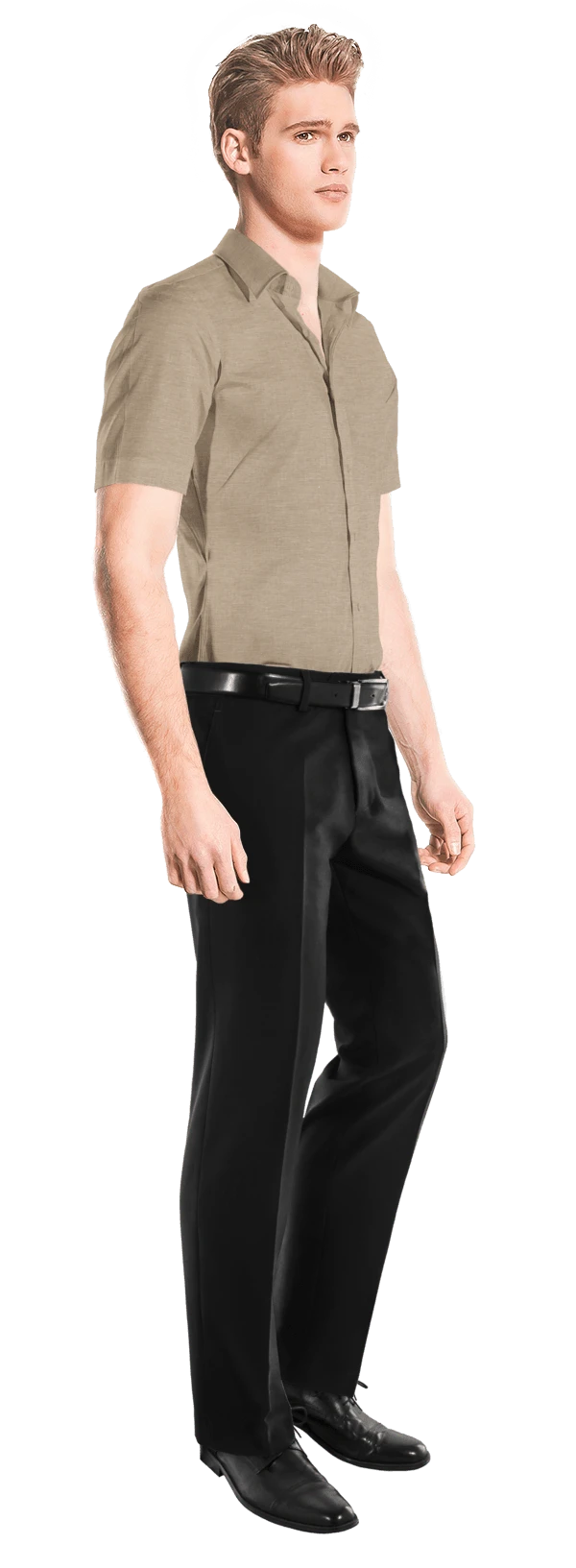 Chemise camel naturel manches courtes en coton/lin