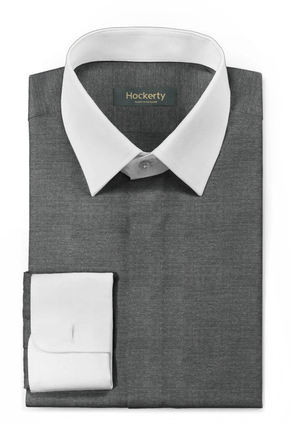 Chemise grise chambray en coton avec col contrasté