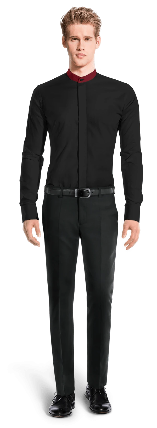 Chemise noire en coton mao avec col contrasté