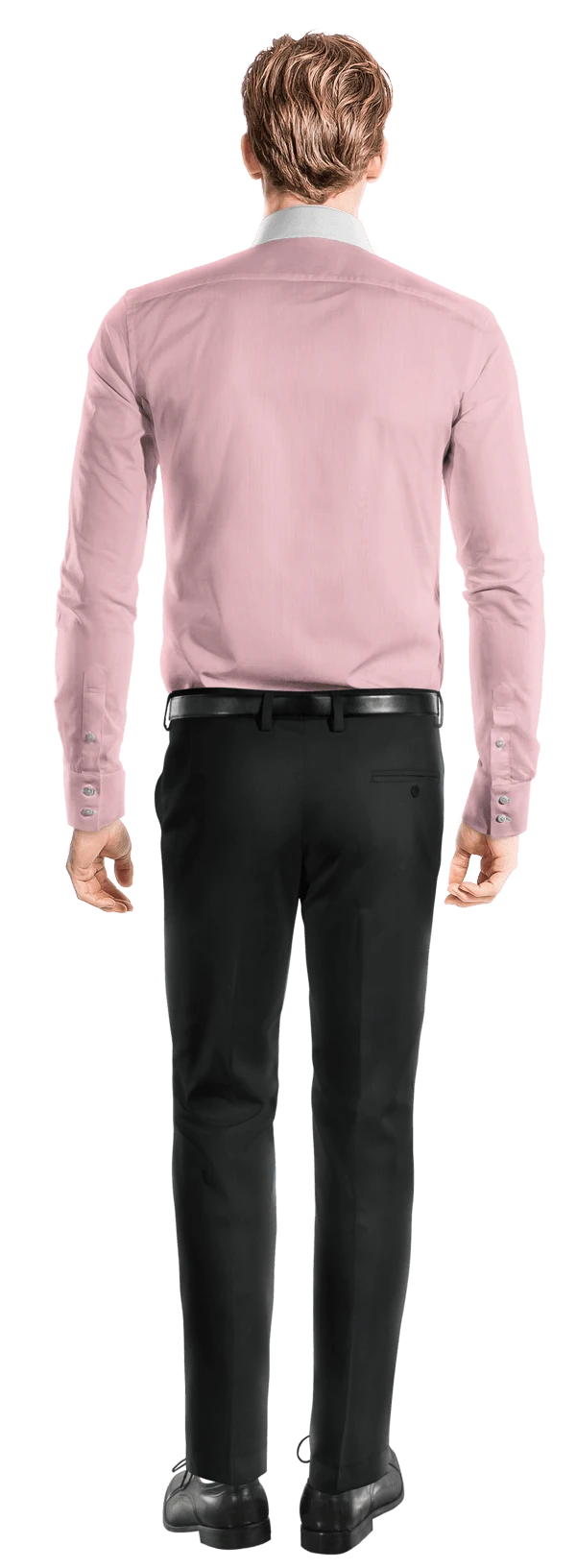 Chemise rose clair à rayures popeline en coton avec col contrasté