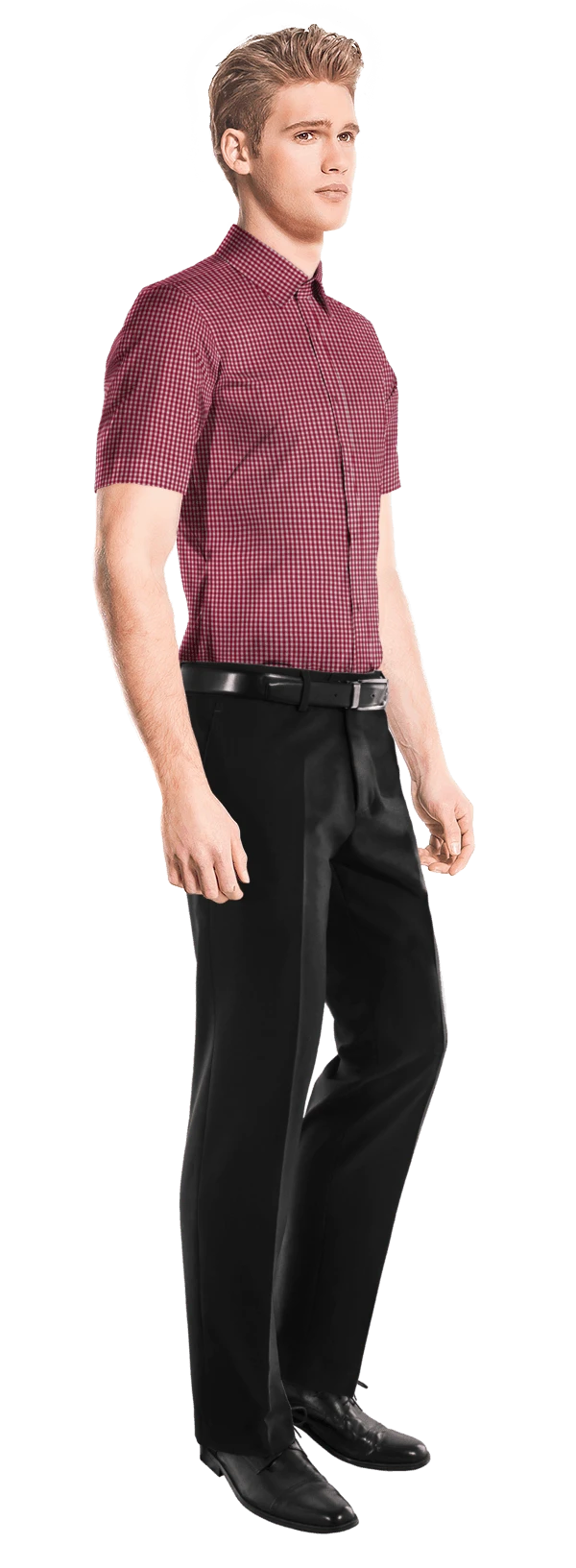 Chemise rouge à carreaux manches courtes popeline en coton