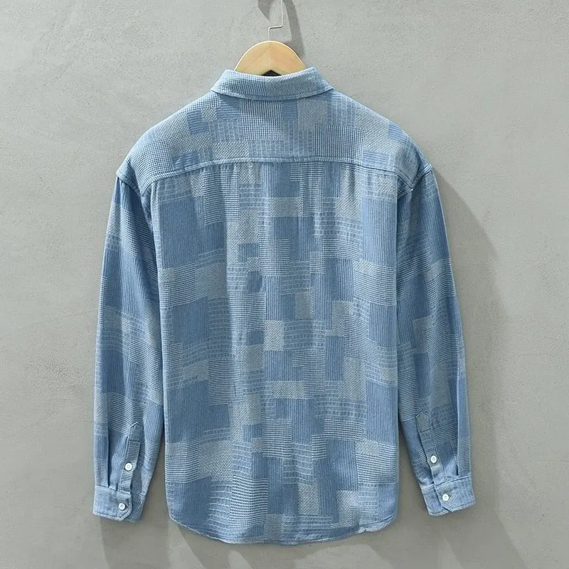 Chemise à manches longues en patchwork pour hommes