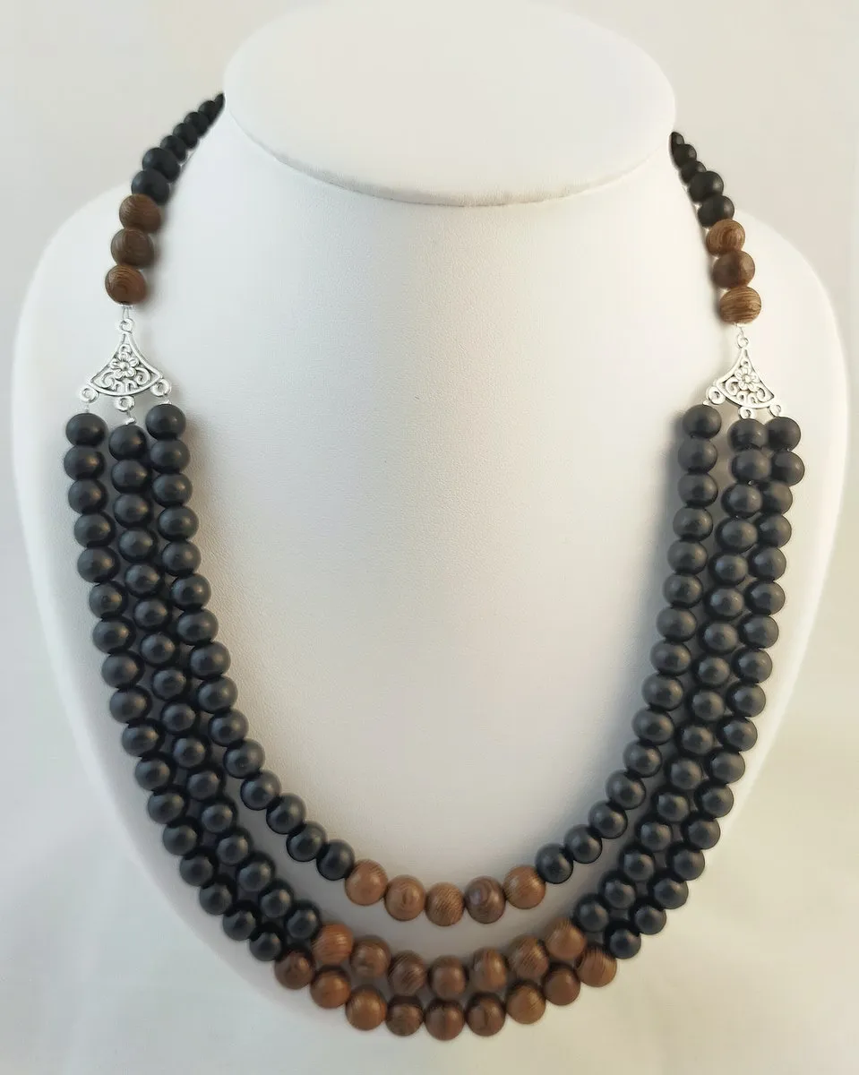 collier triple bois noir/bois zébré