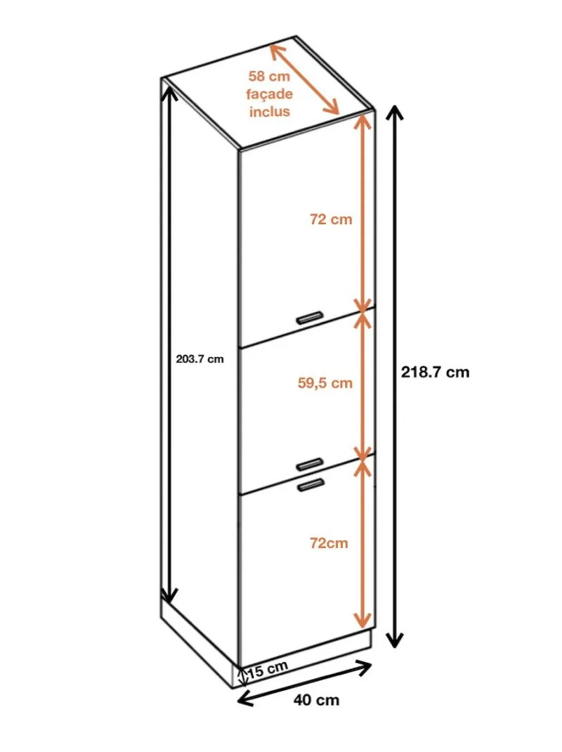 Colonne de cuisine Bellissi Blanc Brillant 3 portes L 40 cm