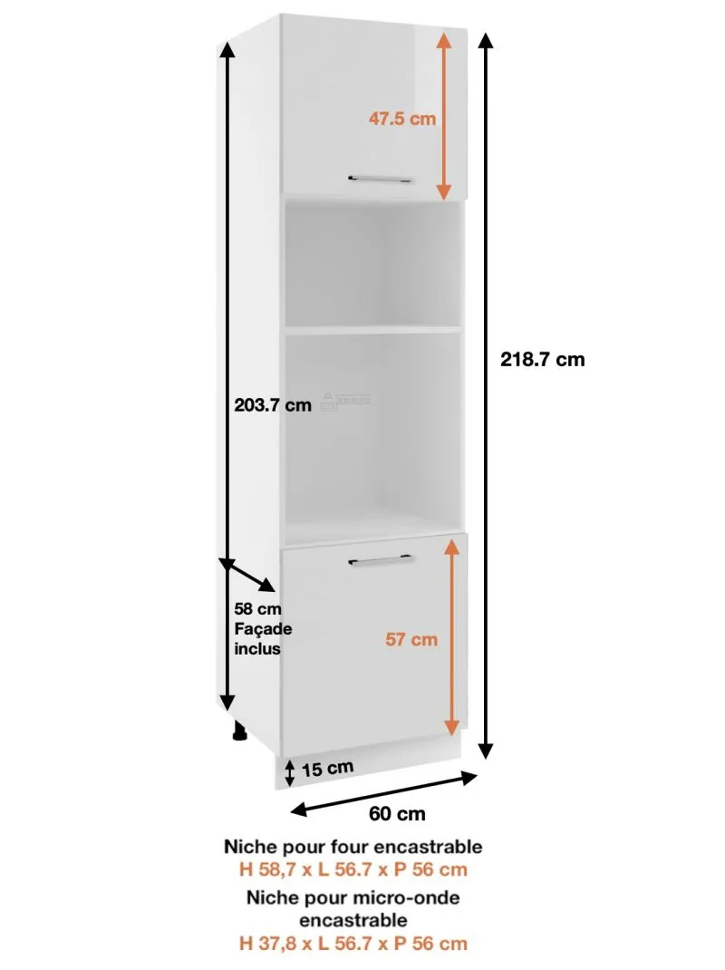 Colonne de cuisine pour micro-onde et four encastrable Bellissi Blanc Brillant 2 portes L 60 cm