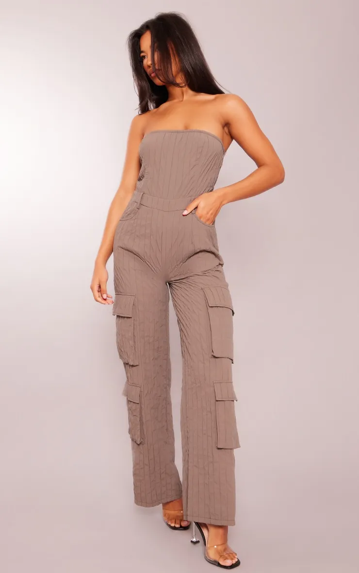 Combinaison bustier texturée taupe matelassée à poches