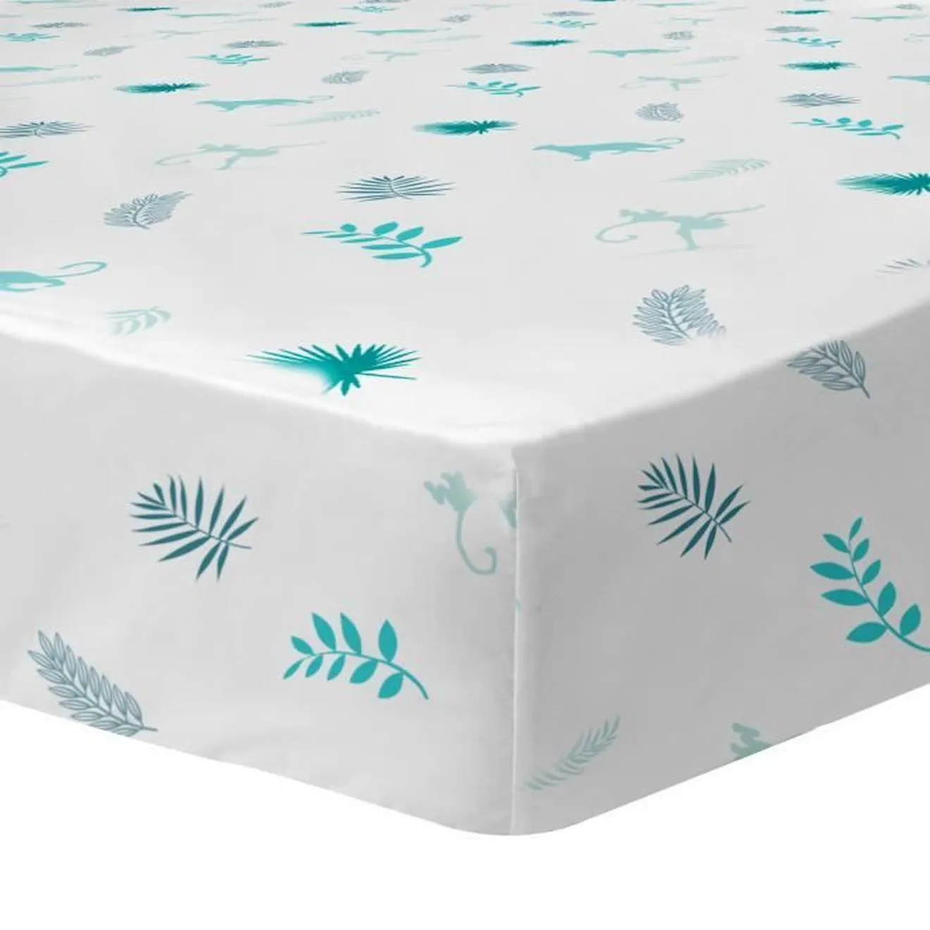 Drap-housse imprimé 100% coton, DISNEY LE LIVRE DE LA JUNGLE BALADE 90x190-200 cm blanc - Disney