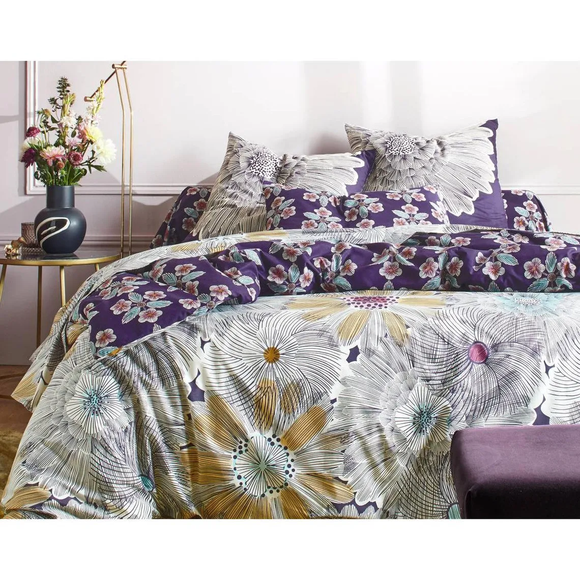 Drap  PURPLE FLO violet en coton | 3 Suisses