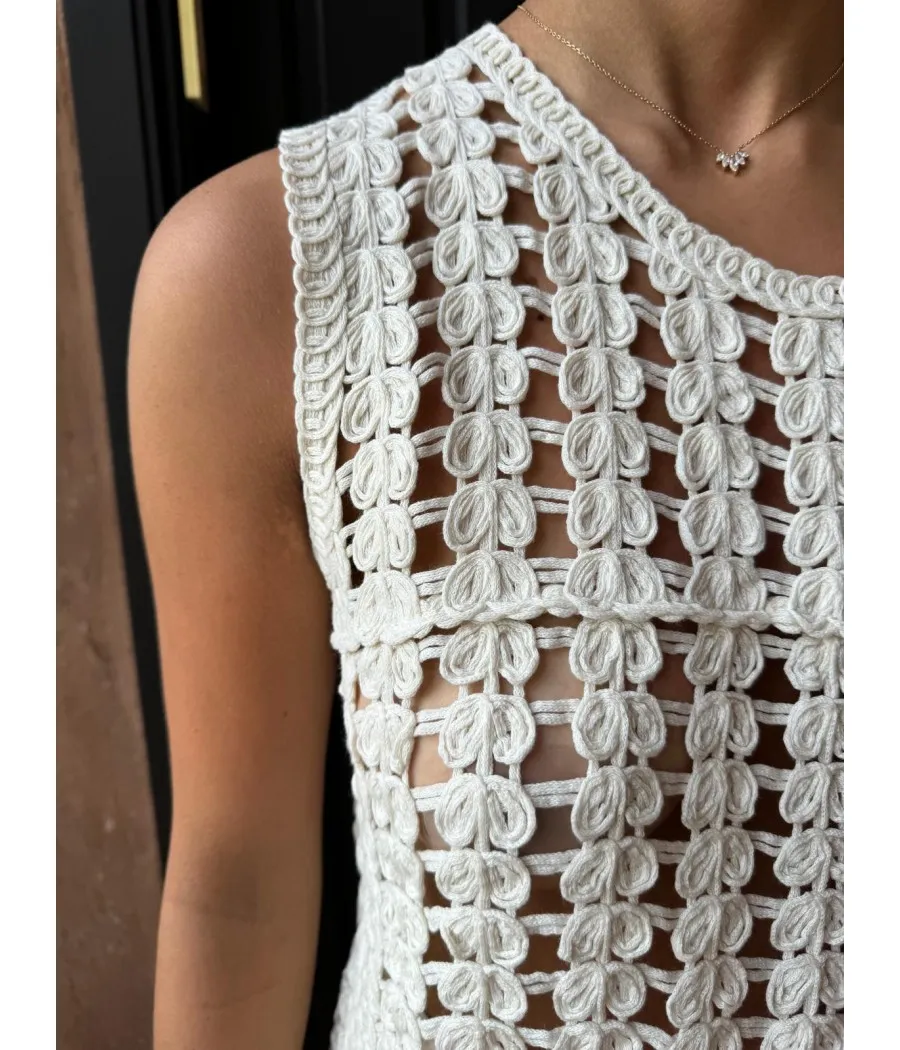 débardeur frange crochet beige