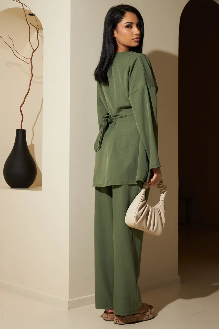 Ensemble 2 pièces blouse + pantalon kaki
