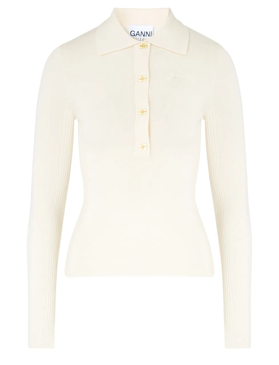 Ganni Polo en laine crème avec logo brodé