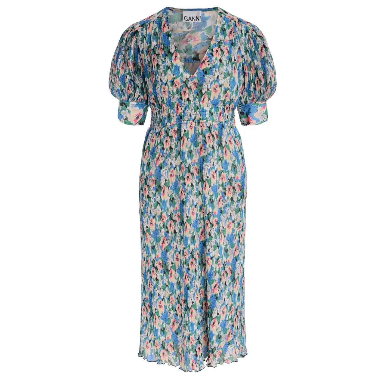 Ganni Robe bleu clair avec imprimé fleuri