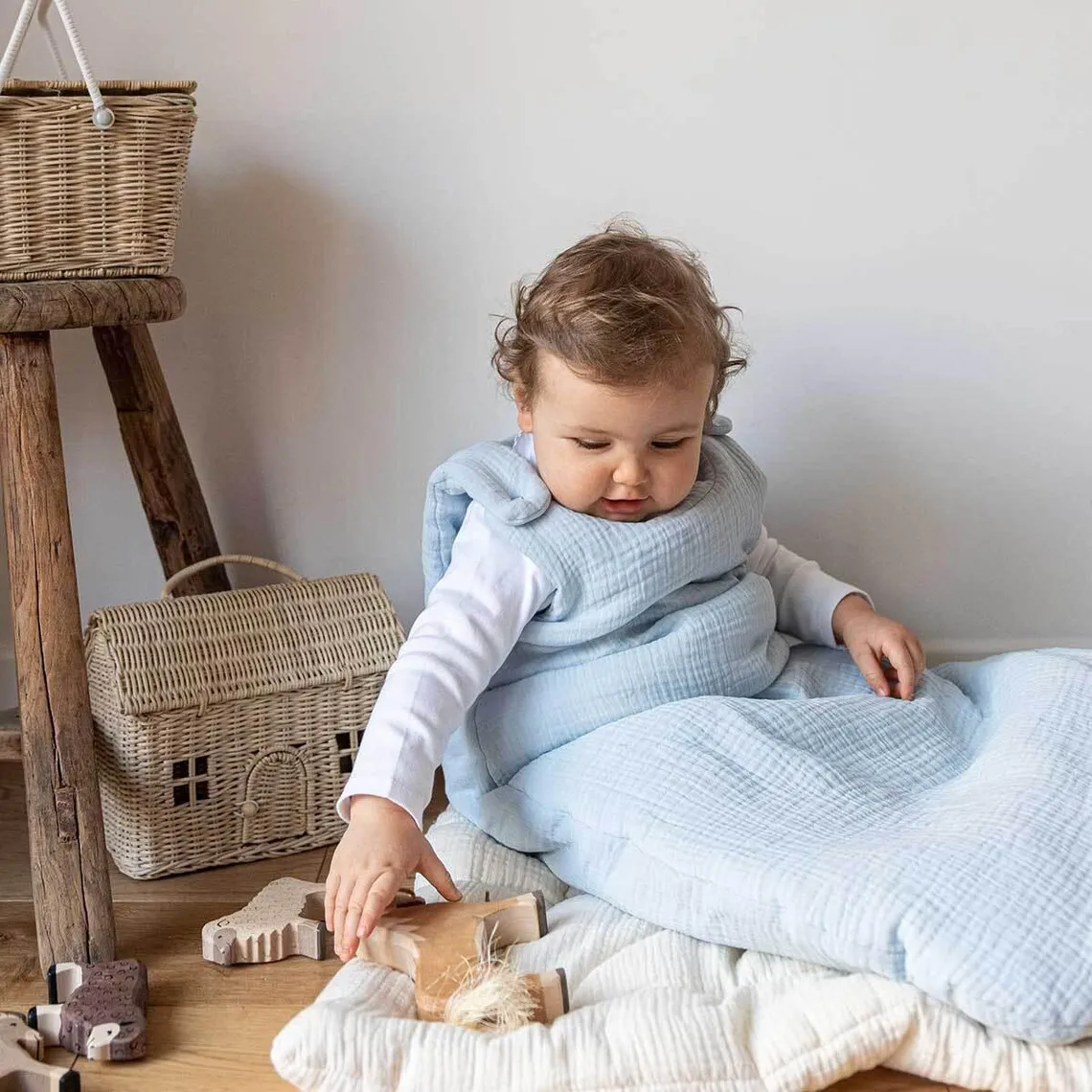 Gigoteuse bébé double gaze de coton BLEU GLACIER - Cocoeko | 3 Suisses