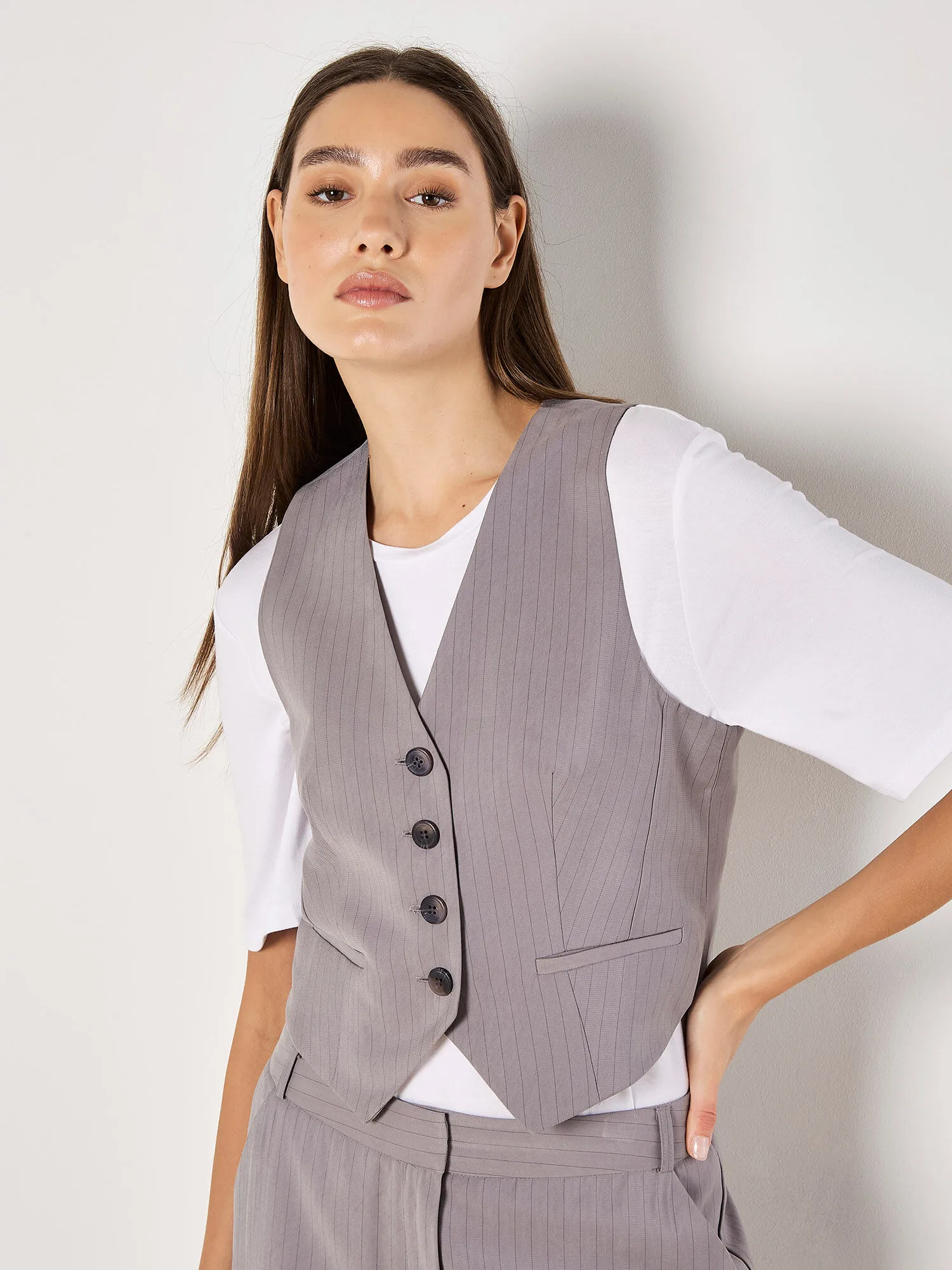 Gilet Ajusté À Fines Rayures Vêtements Apricot