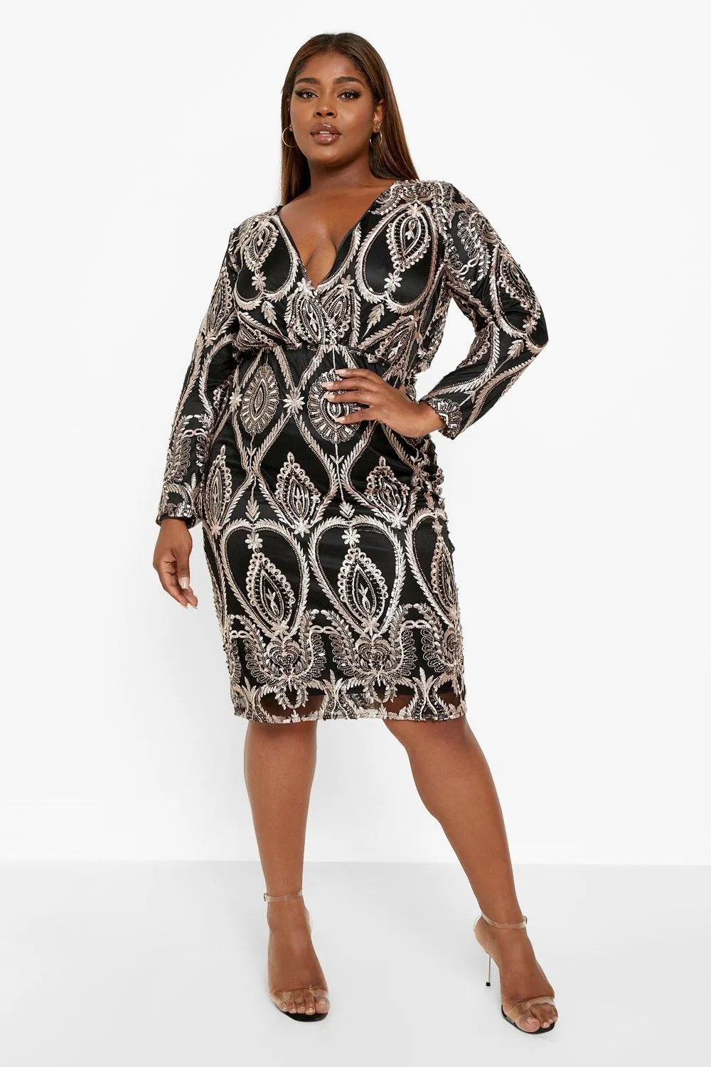 Grande taille - Robe mi longue à dentelle et paillettes