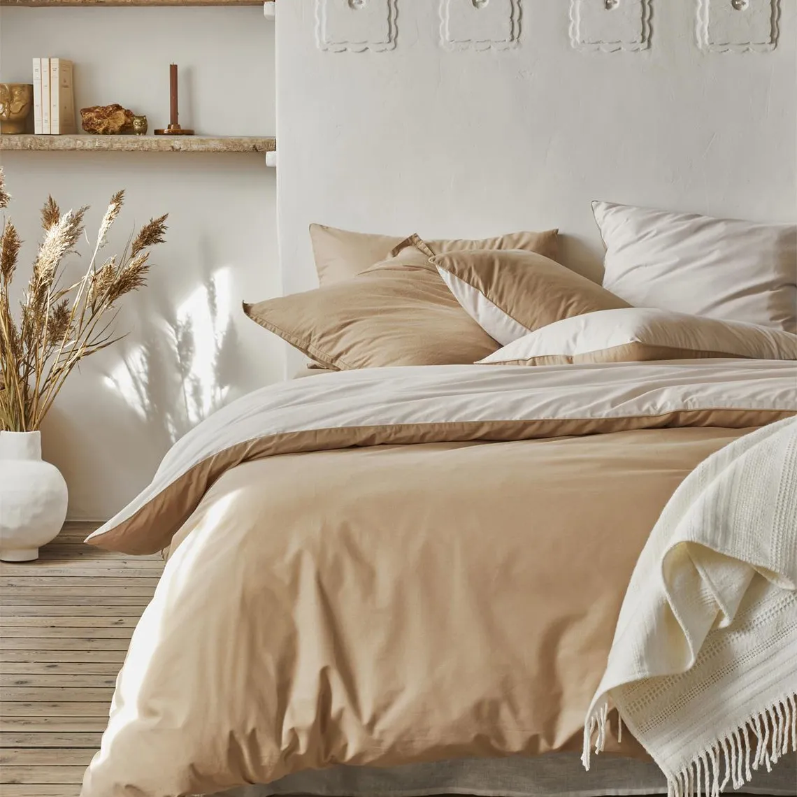 Housse de couette en coton bicolore, Bons Jours, Sable/Crème, Essix | 3 Suisses