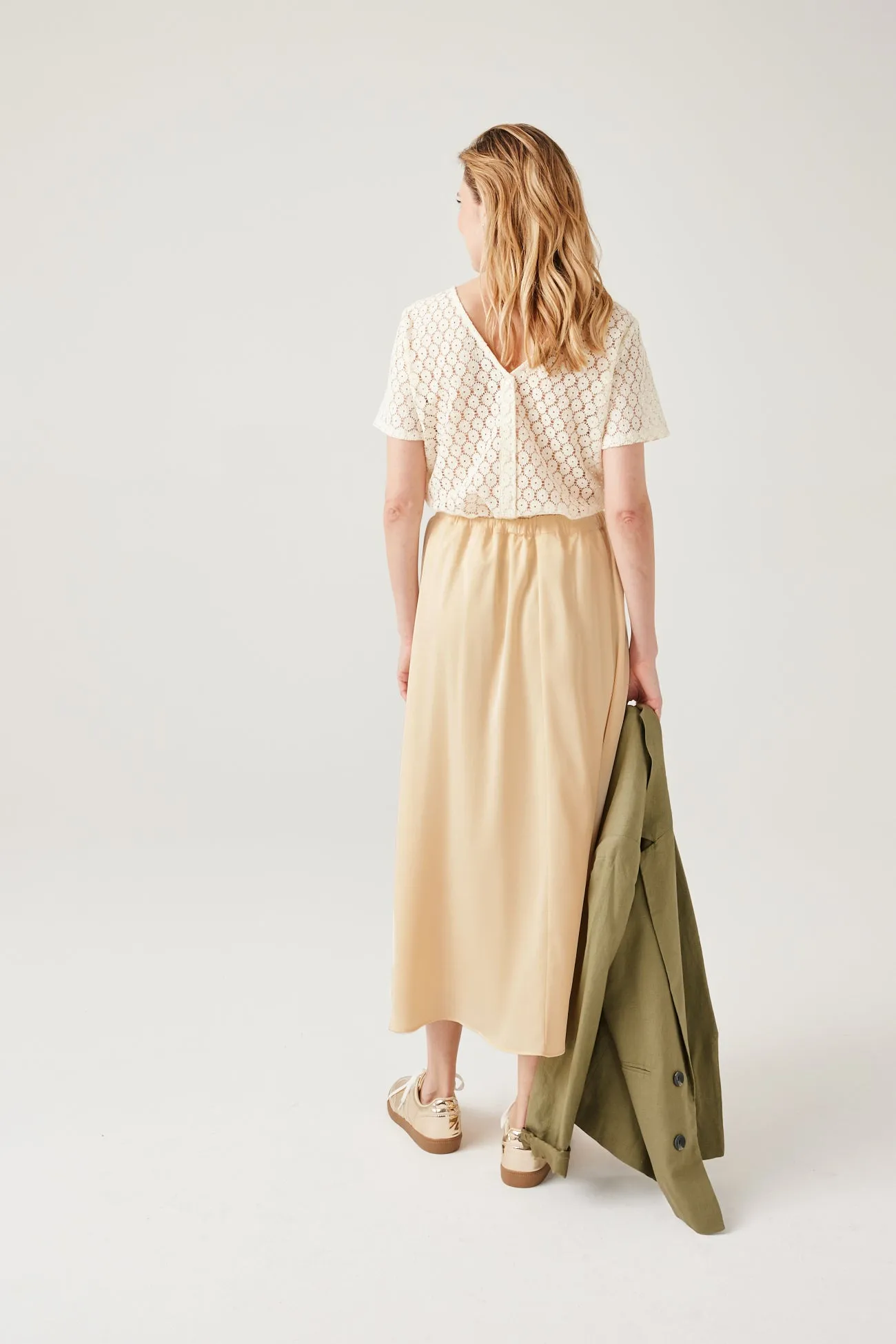 Jupe longue en satin Femme - Ivoire