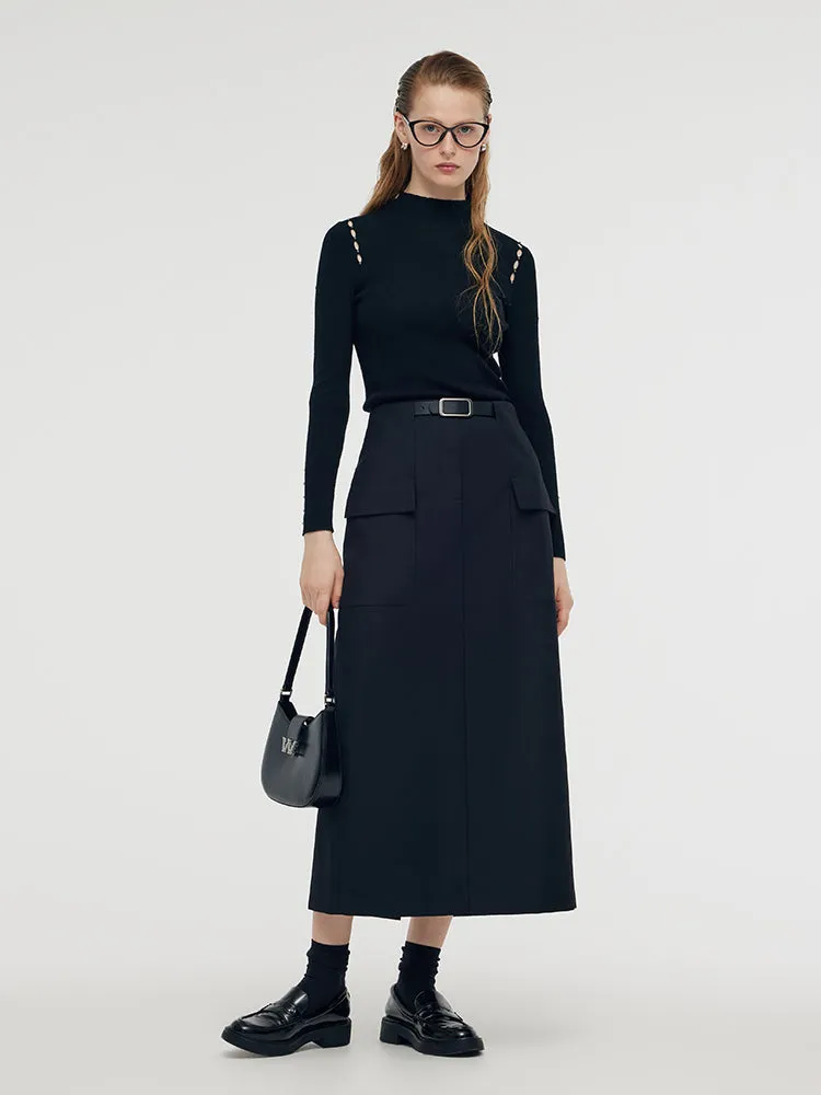 Jupe midi colonne pour femmes avec fente arrière et ceinture