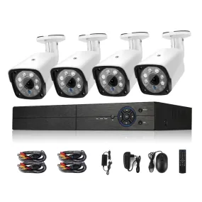 Kit Vidéosurveillance 2MP 4CH 1080P Vision Nocturne Détection Mouvement Blanc