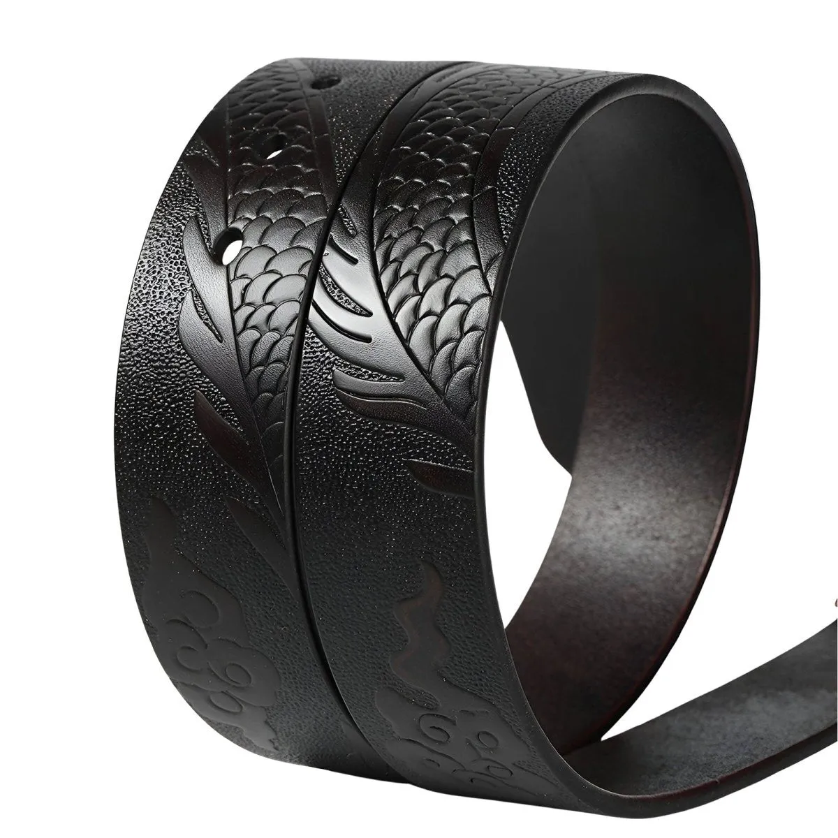 Lanière de ceinture 3.8 cm en cuir, au motif dragon, pour boucles interchangeables, modèle Hyman