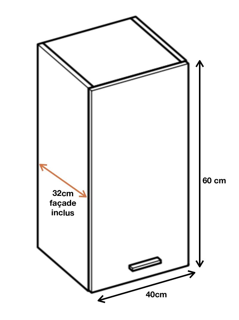 Meuble haut de cuisine Eco Blanc Brillant 1 porte L 40 cm