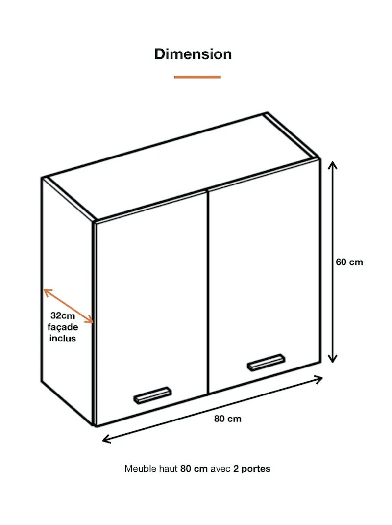 Meuble haut de cuisine Eco Blanc Brillant 2 portes L 80 cm