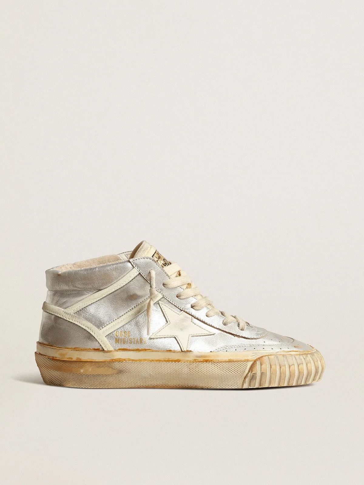 Mid Star homme en cuir lamé argenté avec étoile ivoire | Golden Goose